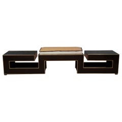 Midcentury Walnut and Brass Italian Benche, 1960