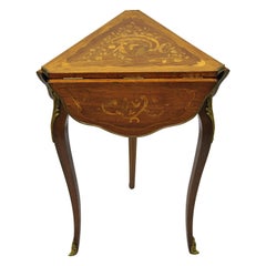 French Louis XV Style Satinwood Inlay Drop-Leaf Side Table with Bronze Ormolu