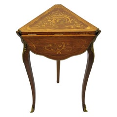 Vintage French Louis XV Style Satinwood Inlay Drop-Leaf Side Table with Bronze Ormolu