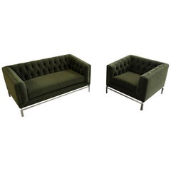 Midcentury Knoll-Style Tufted Settee and Club Chair Set