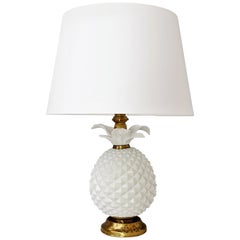 Italian Brass and Ceramic Pineapple Table Lamp, 1970s