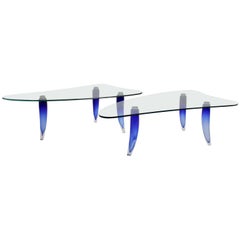 Modern Blue and Clear Glass Vintage Coffee Table Seguso attr. c 1980, Italy