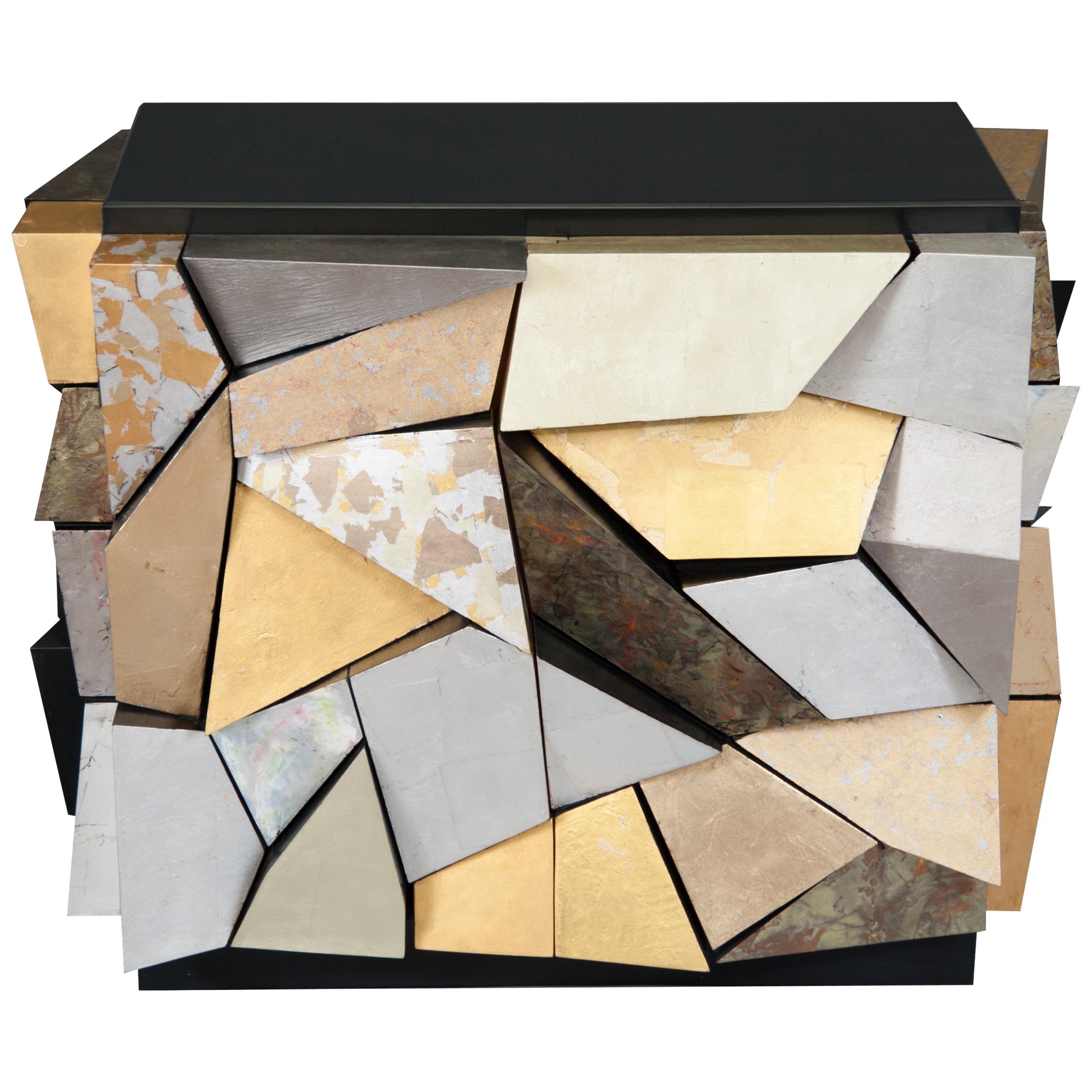 A Paul Evans "City Scape" Inspired Two Door Gilded Cabinet For Sale