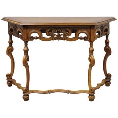French Country Baroque Style Carved Burr Walnut Console Sofa Hall Table