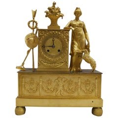19th Century Empire Ormolu Gilt Bronze French Pendule Clock Goddess Demeter