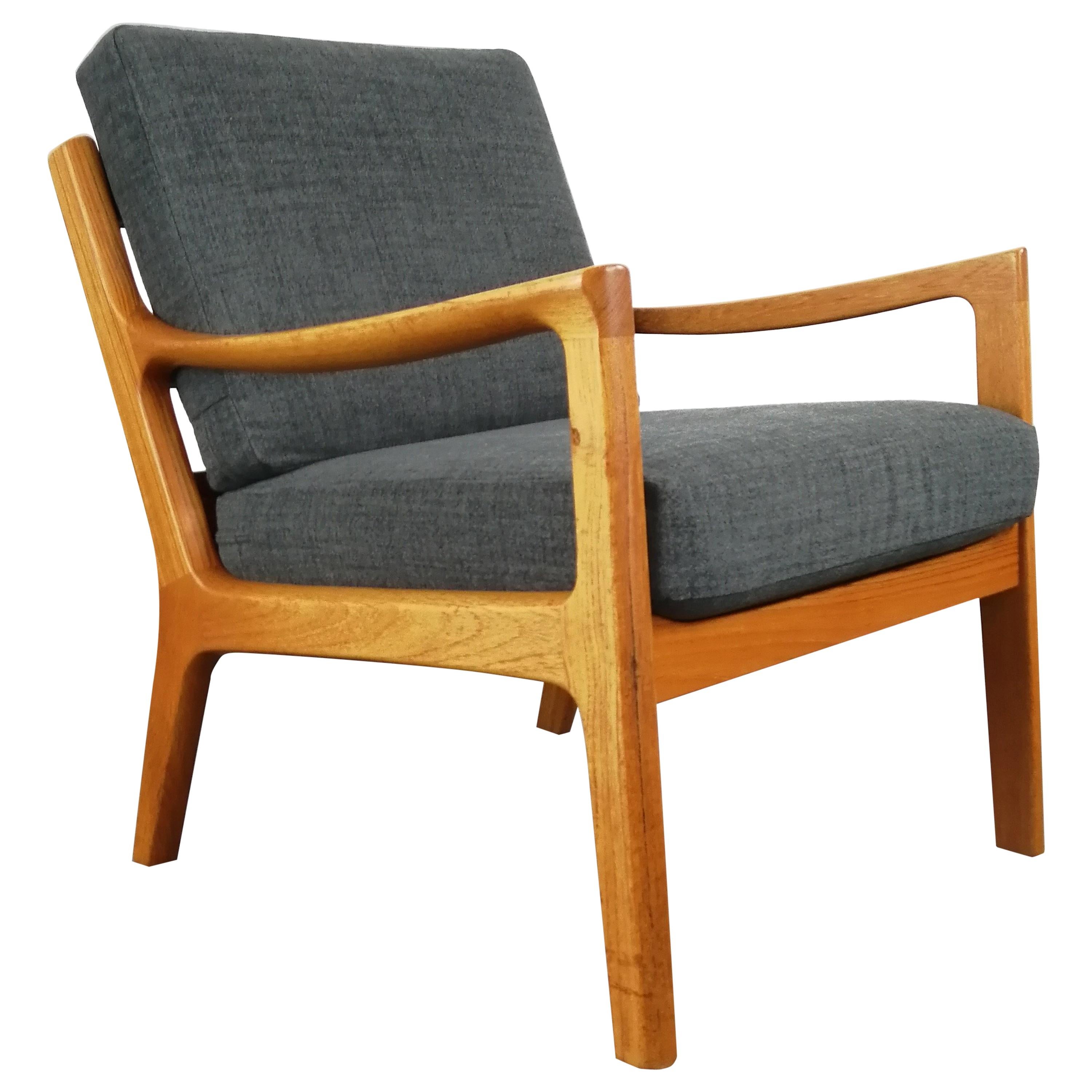 Ole Wanscher France & Son Denmark 1960s Teak Lounge Chair, Grey Upholstery