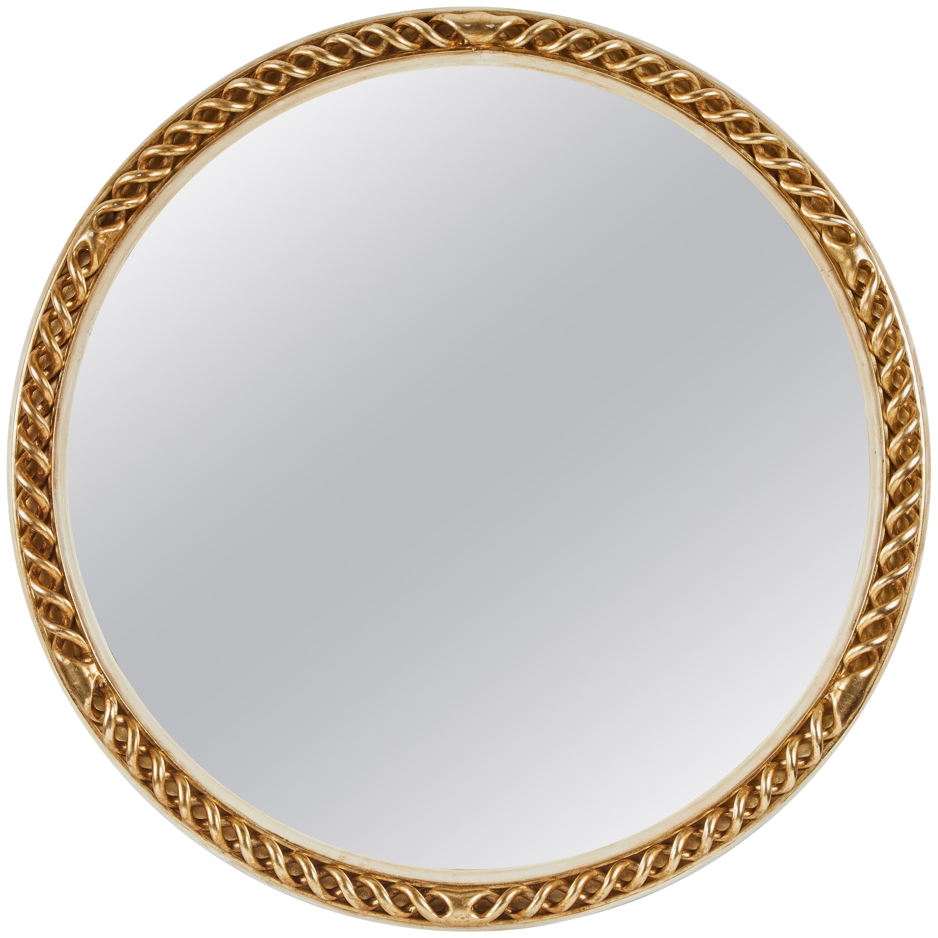 Mid-20th Century Circular Carved Gilt and Painted Mirror