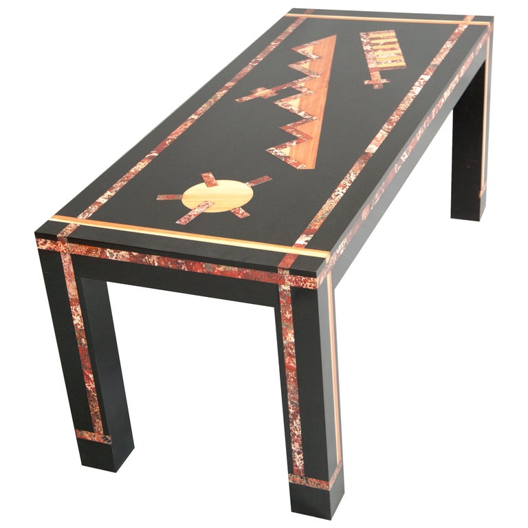 Navajo Design Inspired Cedar And Red Jasper Inlaid Black Parsons Coffee Table Navajo Design Inspired Cedar And Red Jasper Inlaid Black Parsons Coffee Table
