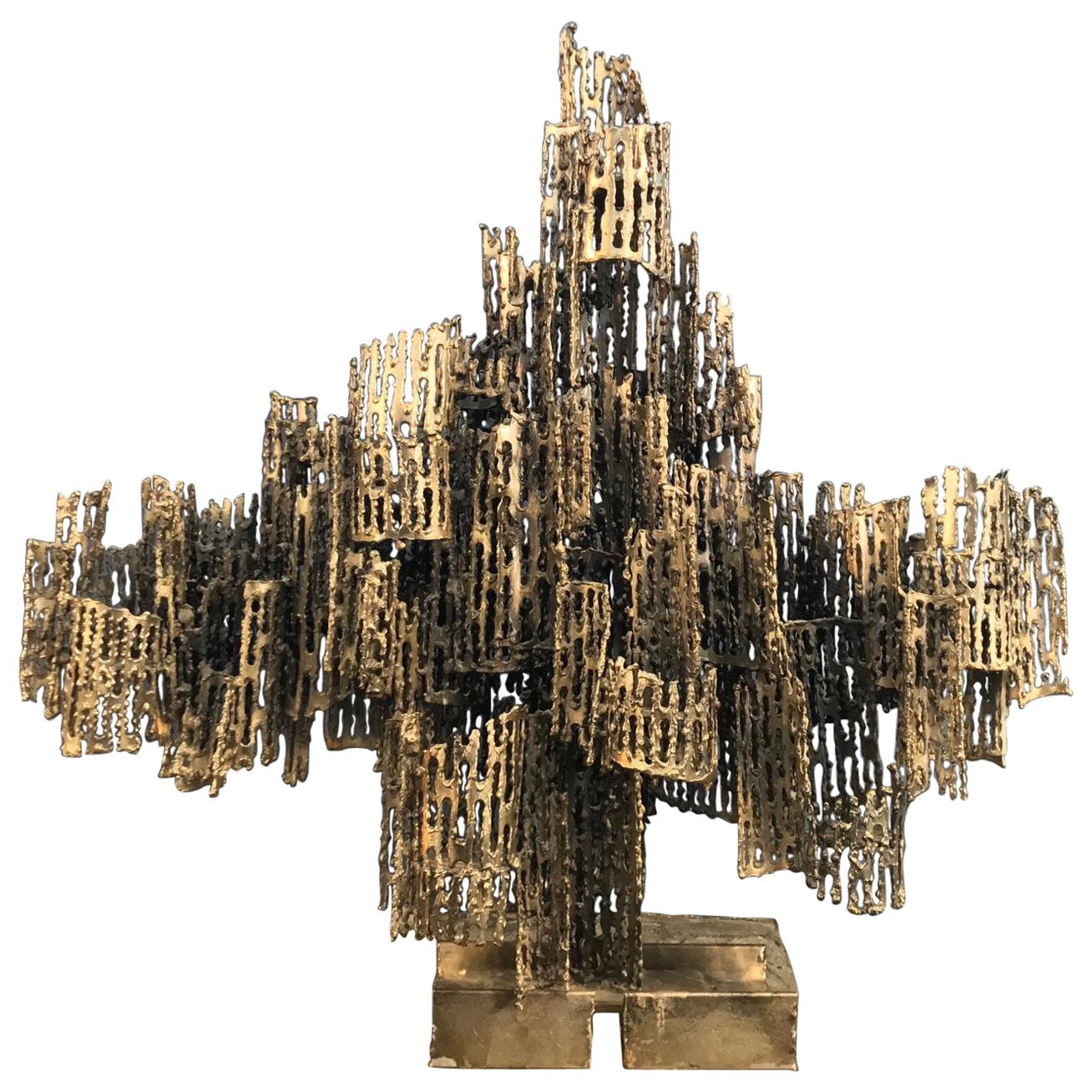 Large Torch Cut Brutalist Sculptural Metal Candelabra by Marcello Fantoni For Sale