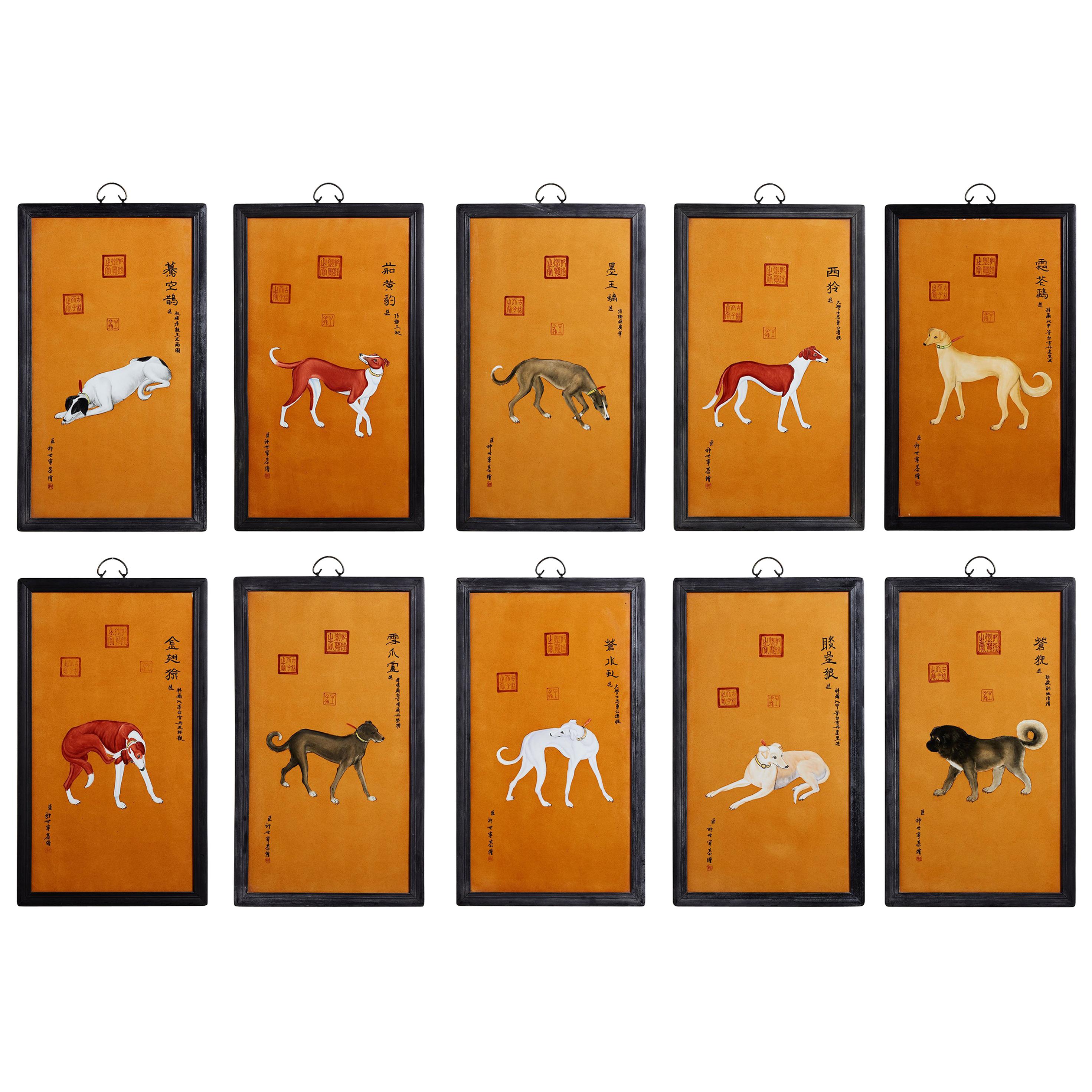 Set von zehn Porzellantellern im Qing-Stil nach Lang Shining im Angebot