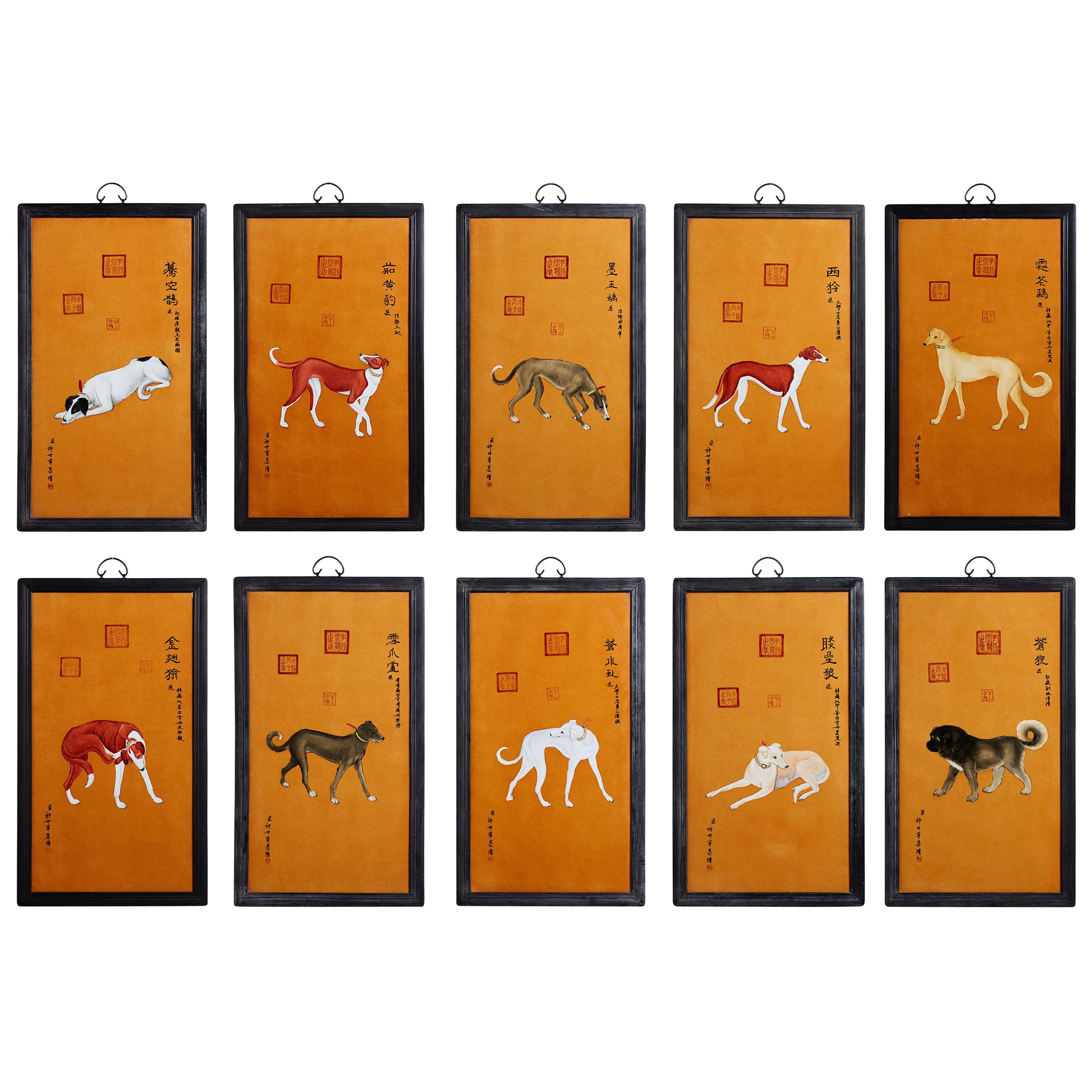 Juego de diez platos de porcelana estilo Qing según Lang Shining