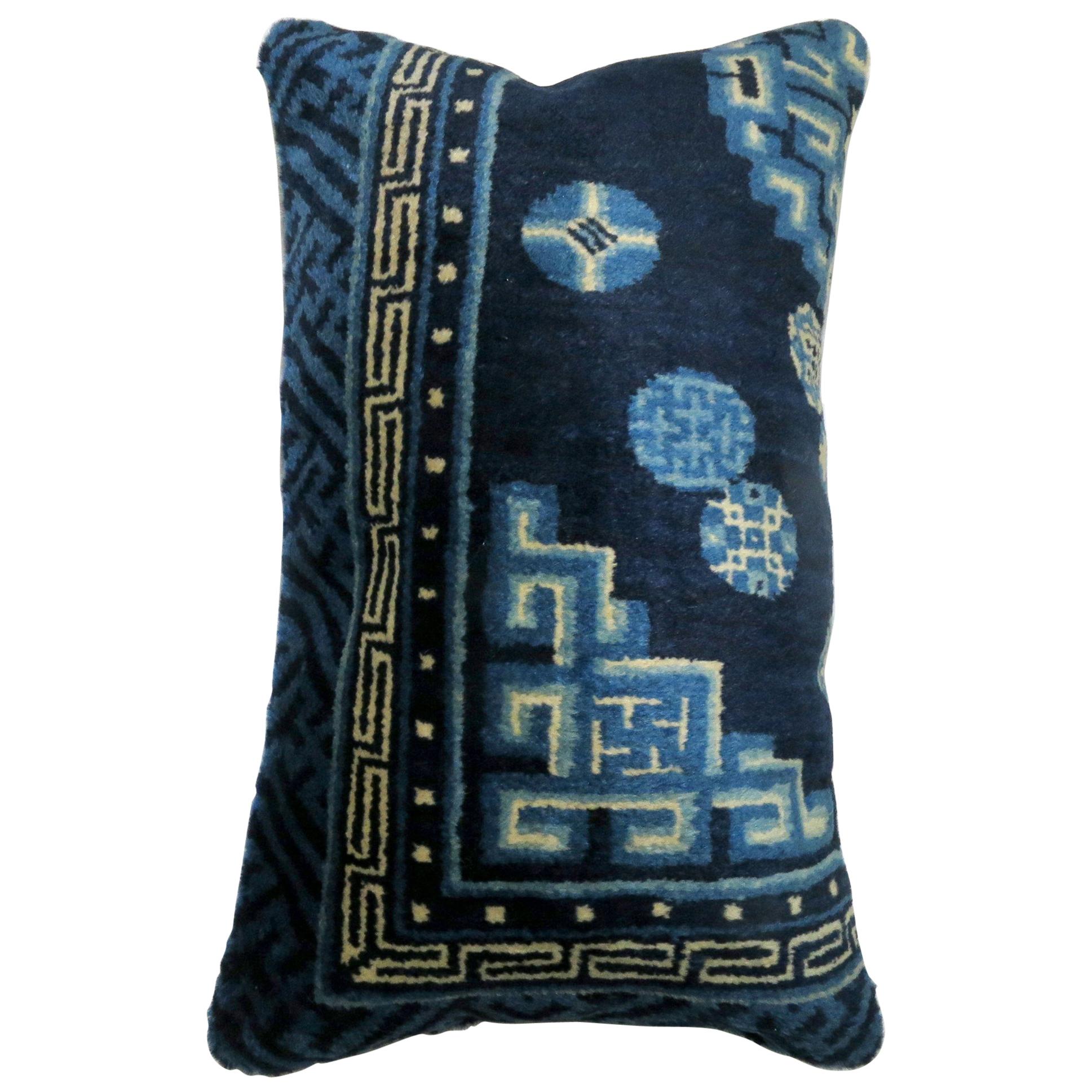 Blue Chinese Bolster Rug Pillow