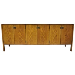 Vintage Mid-Century Modern Oak Credenza Cabinet Long Buffet after James Mont