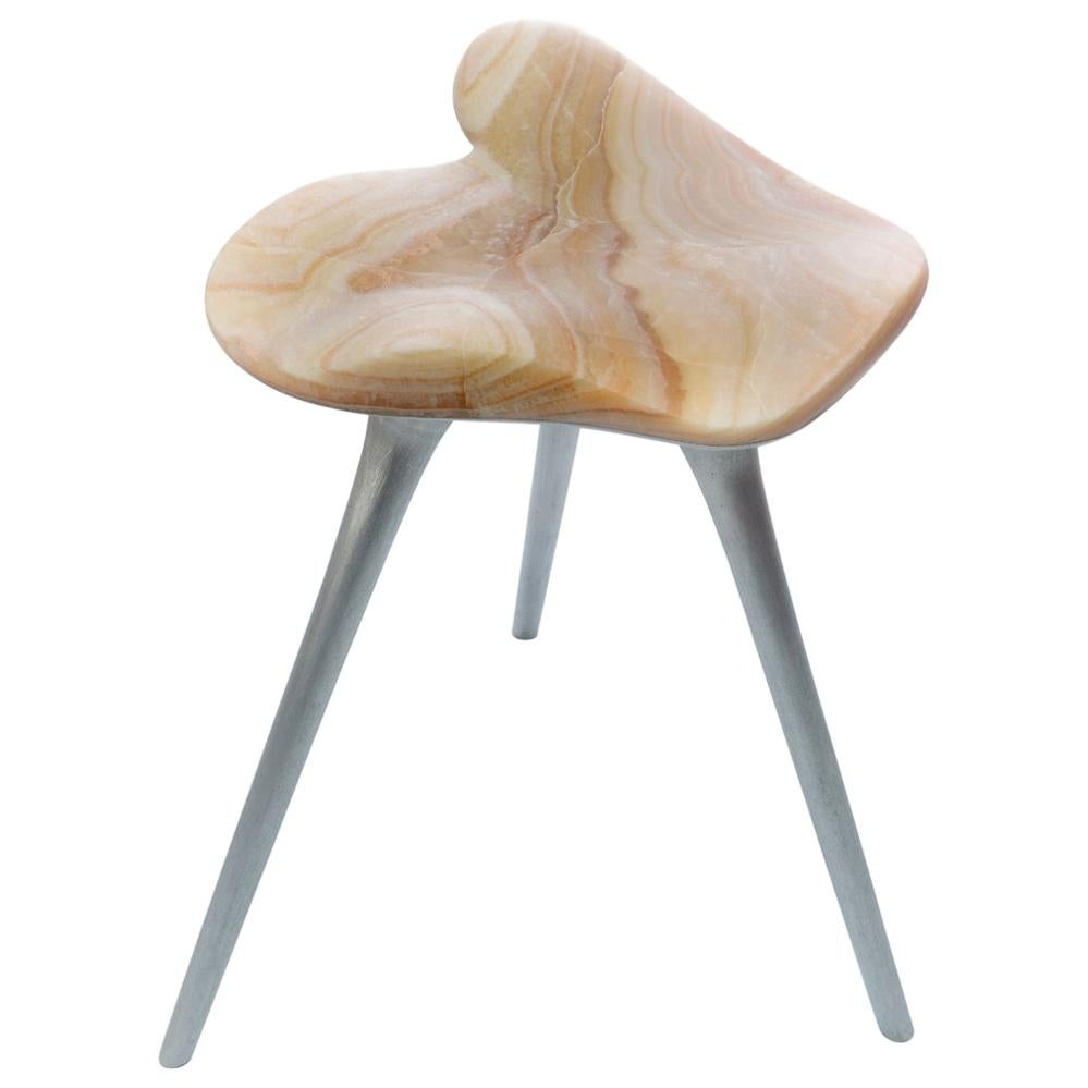 Nuvola Stool in Persian Onyx and Aluminum by Stephen Shaheen For Sale