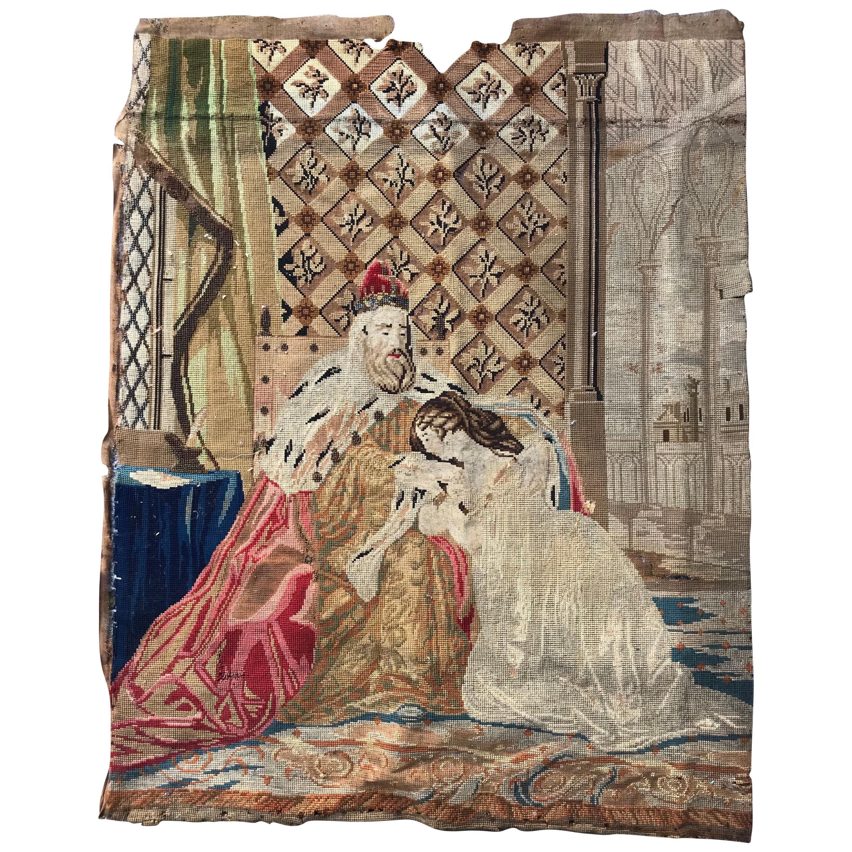 Nice Antique Needlepoint French Tapestry