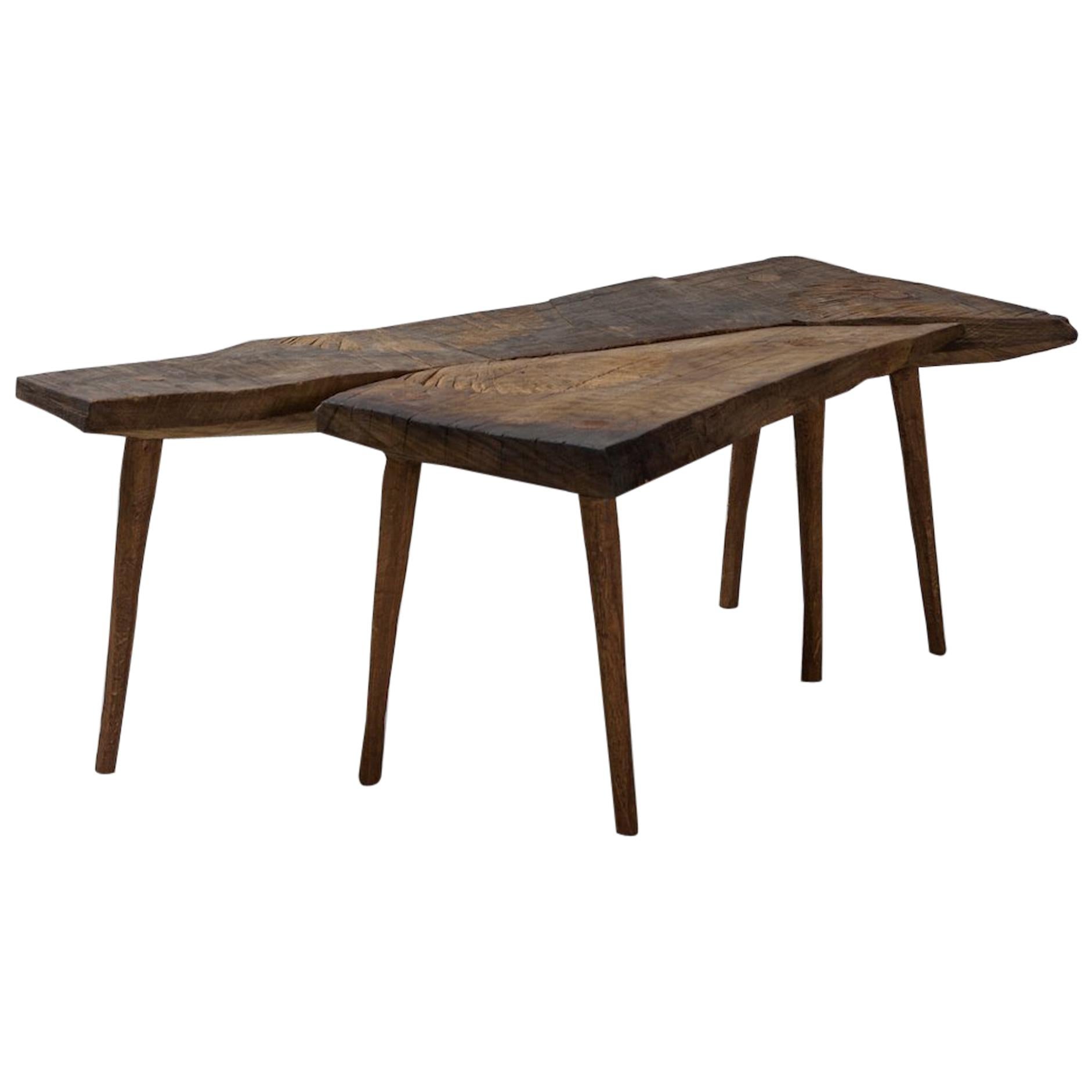 Petite table n°2 contemporaine de style brutaliste en chêne massif et huile de lin
