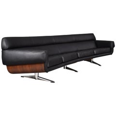 Large Curved Sofa in Rosewood and Leather by Martin Stoll, Germany, circa 1960