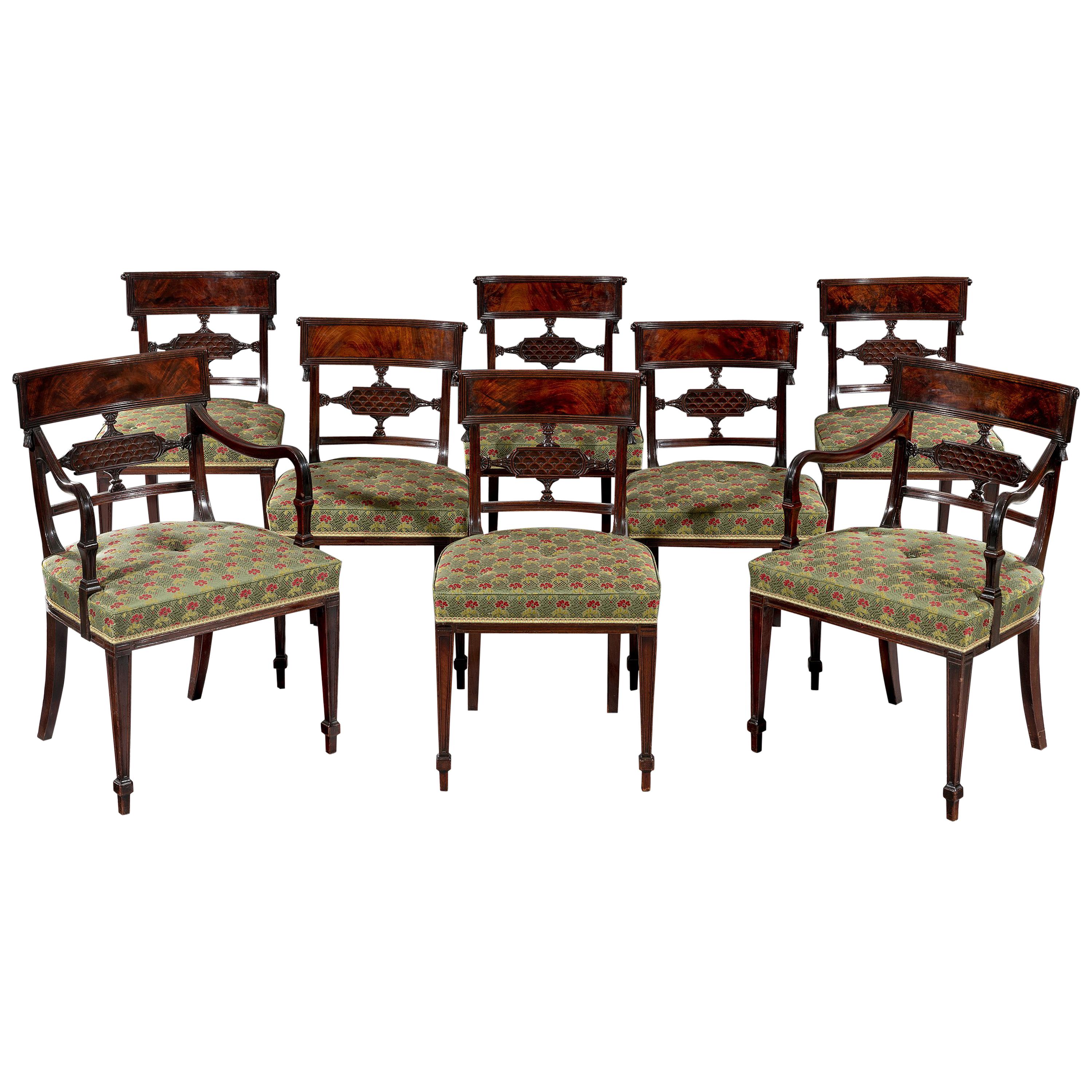 Fine Set of Eight George III Sheraton Period 18th Century Carved Mahogany Dining For Sale