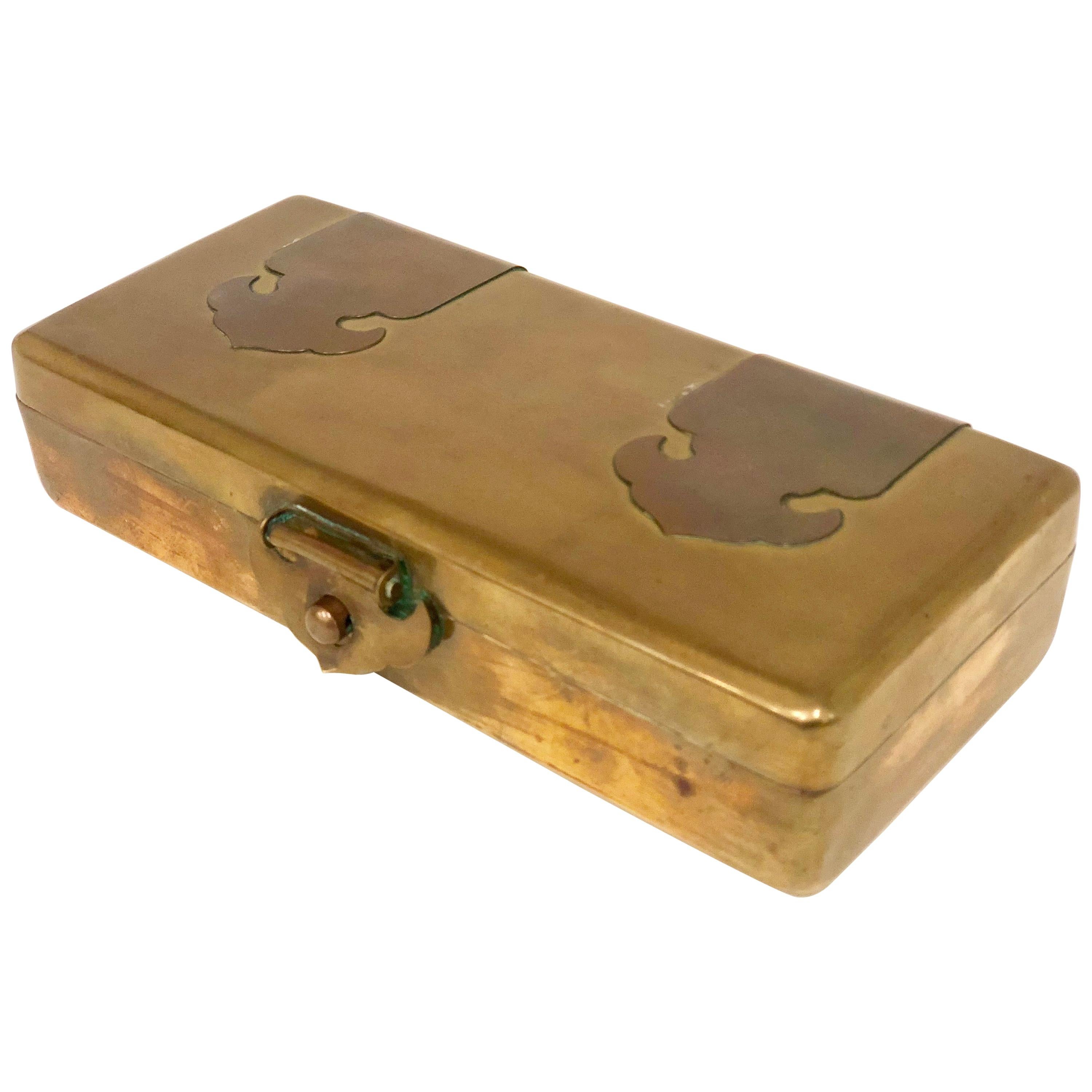 Hollywood Regency Patinated Brass and Copper Jewelry Box Made in Hong Kong For Sale