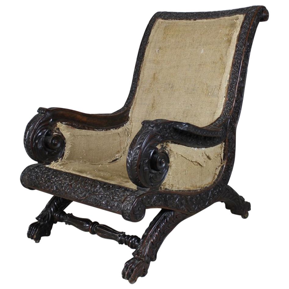 19th Century Burmese Anglo Indian Rosewood Armchair