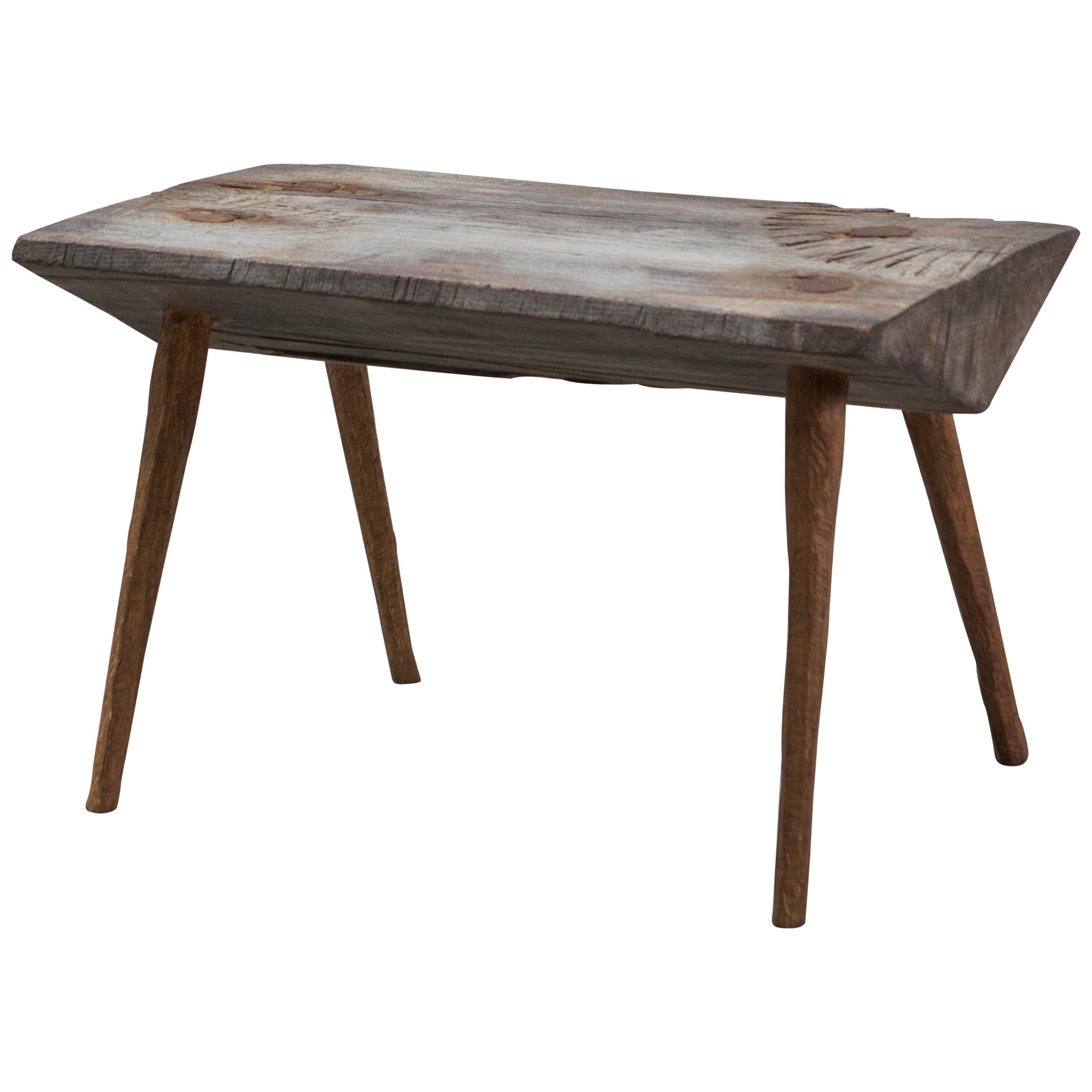 Contemporary Brutalist Style Small Table #9 in Solid Oak and Linseed Oil