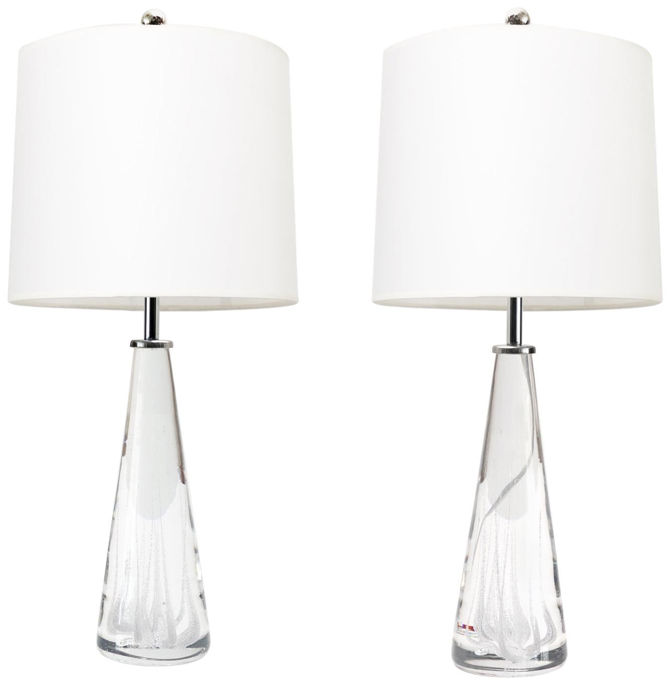Pair of Vicke Lindstrand for Kosta Solid Crystal Lamps Scandinavian Modern For Sale
