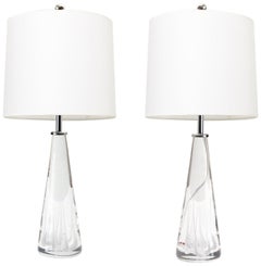 Pair of Vicke Lindstrand for Kosta Solid Crystal Lamps Scandinavian Modern