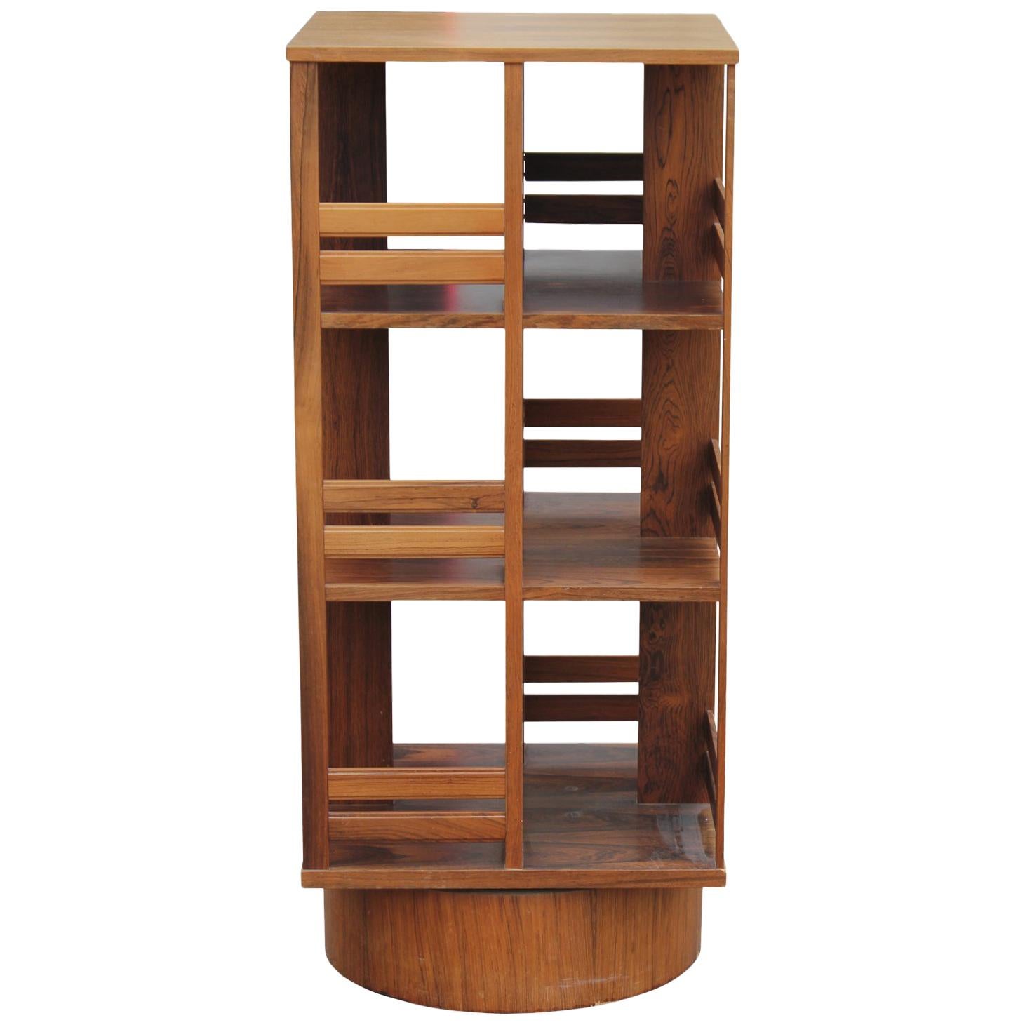 Modern Danish Brazilian Rosewood Revolving Bookcase or Shelf