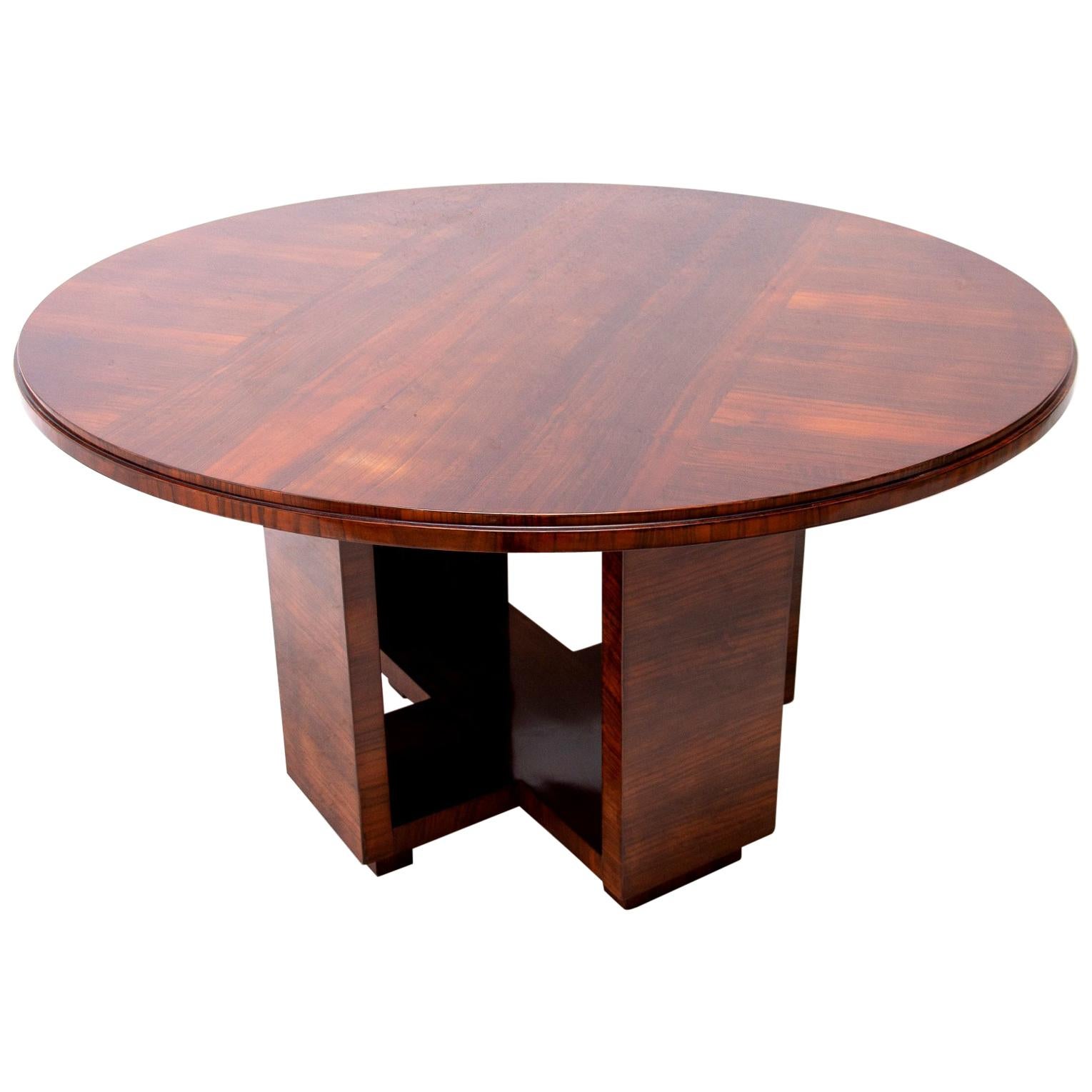 Art Deco Round Dining Table in Walnut by Vlastimil Brozek, 1930s