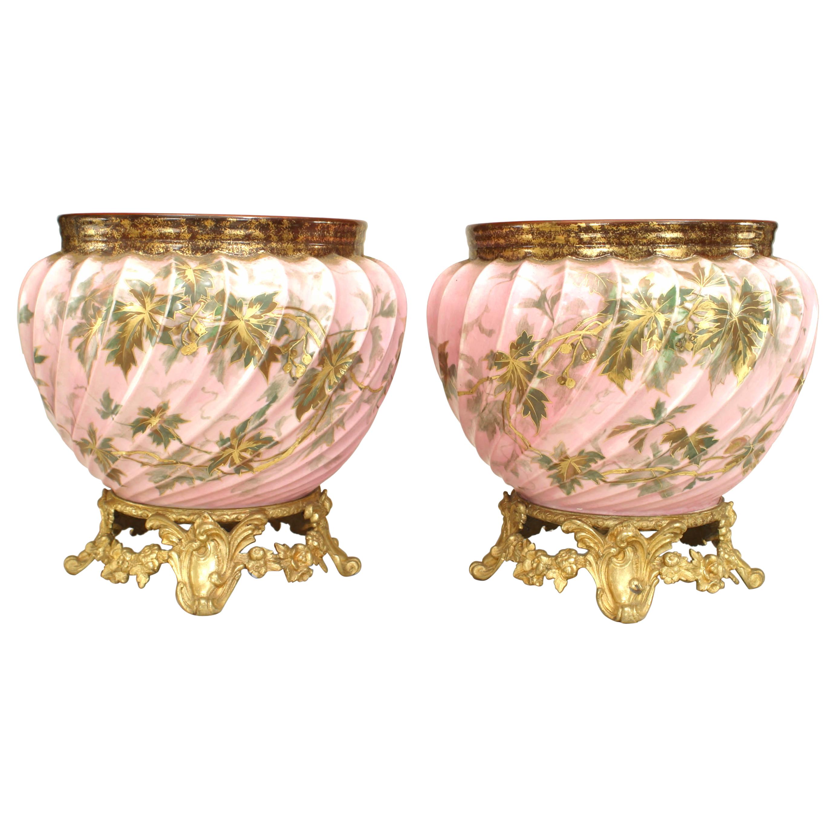 Pair of French Victorian Floral Porcelain Pots