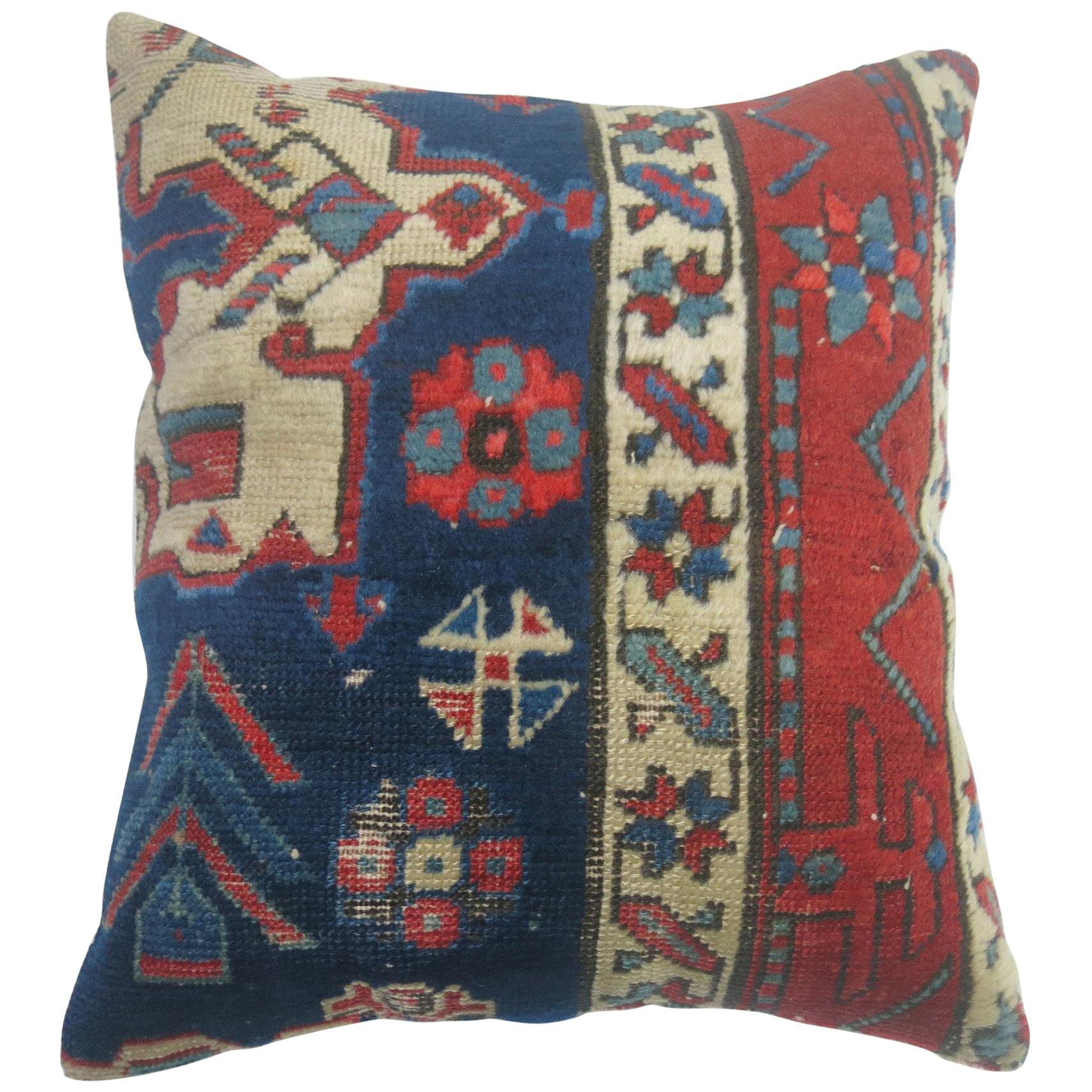 Navy Blue Persian Heriz Rug Pillow