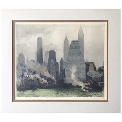 Luigi Kasimir, New York Fog and Mist, 1936, Skyline, Estate Signed, Etching