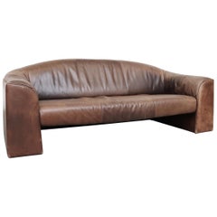 Walter Knoll Thick Brown Leather 3-Seat Sofa
