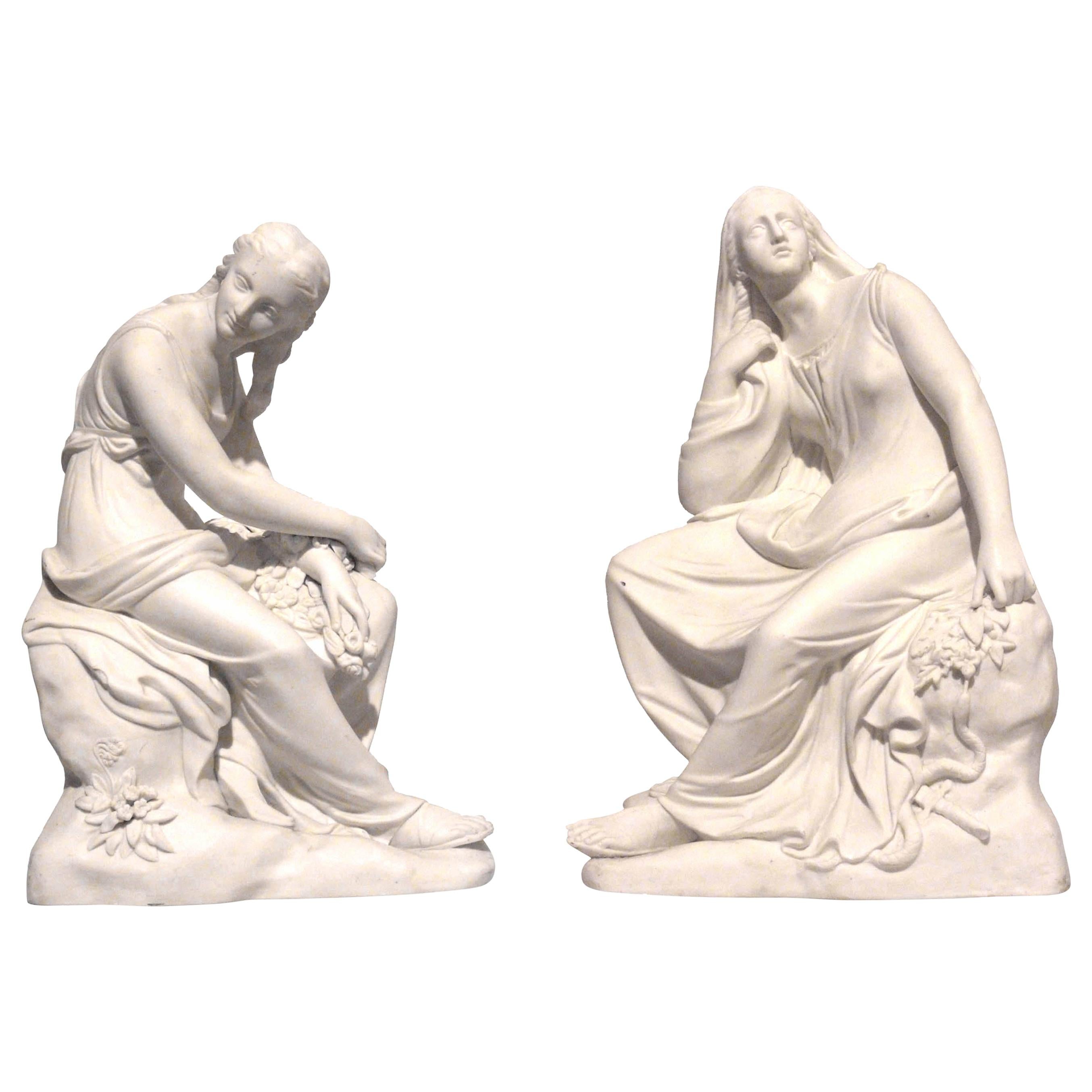 Pair of Victorian White Parian Female Figures