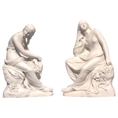 Pareja de figuras femeninas victorianas de Parian blanco