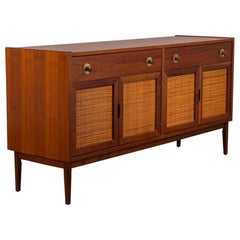 Vintage Mid-Century Modern Woven Cane Cabinet Credenza