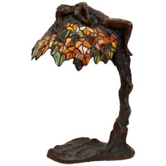Leaded Glass Shade with Reclining Nude