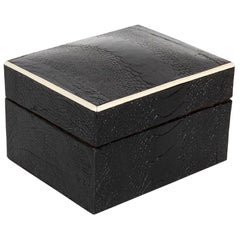 Exotic Black Ostrich Leather Decorative Box with Bone Inlay