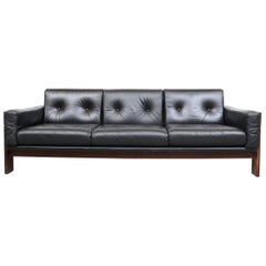 Tobia Scarpa Style Black Leather 3-Seat Sofa