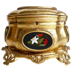 Antique Gilt Bronze and Pietra Dura Jewel Casket by Tahan, Paris