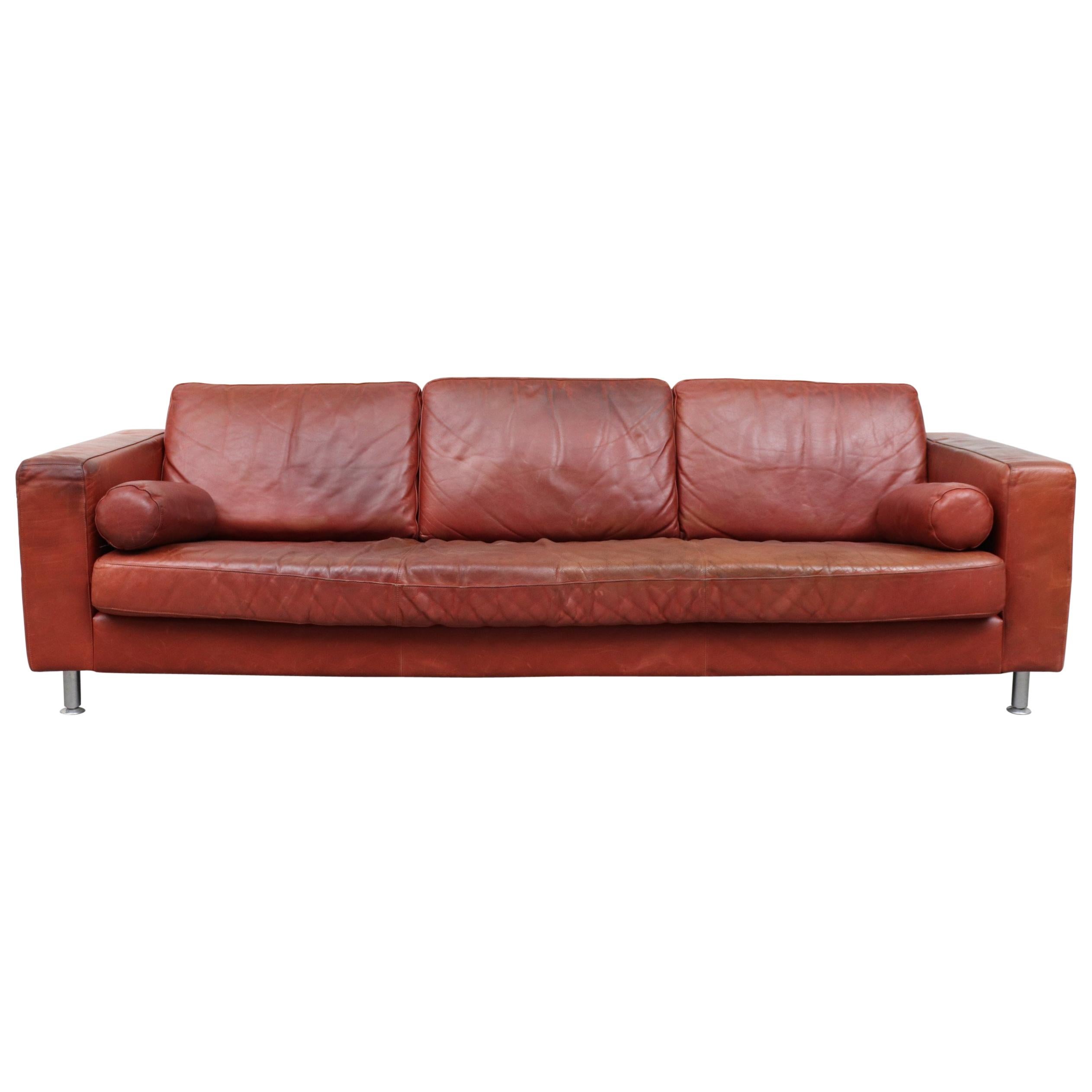 Handsome Extra Long Knoll Style Leather Sofa