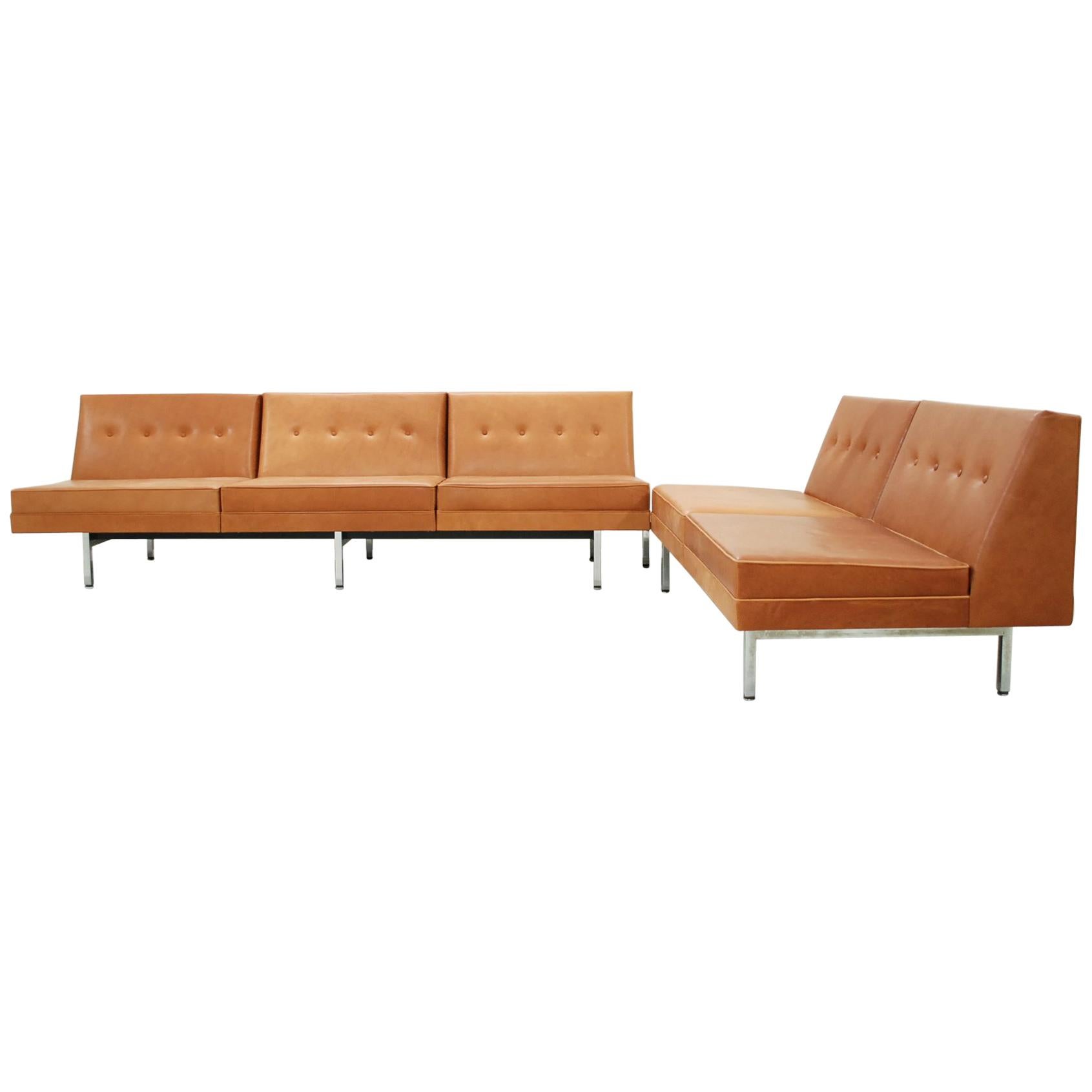 Herman Miller George Nelson Modular Seating Cognac Natural Leather Sofa For Sale