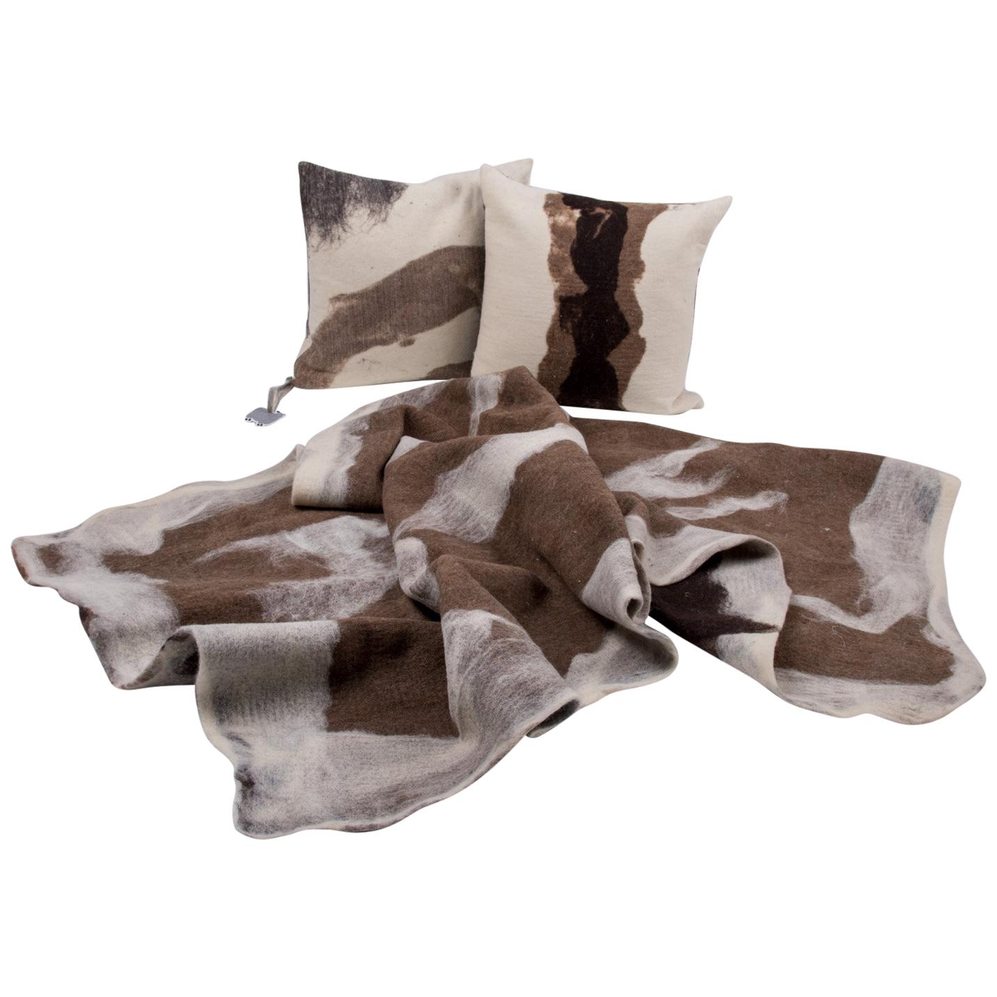 Hand-Milled Artisan Wool Pillows and Rustic Throw, Tahoe Collection For Sale