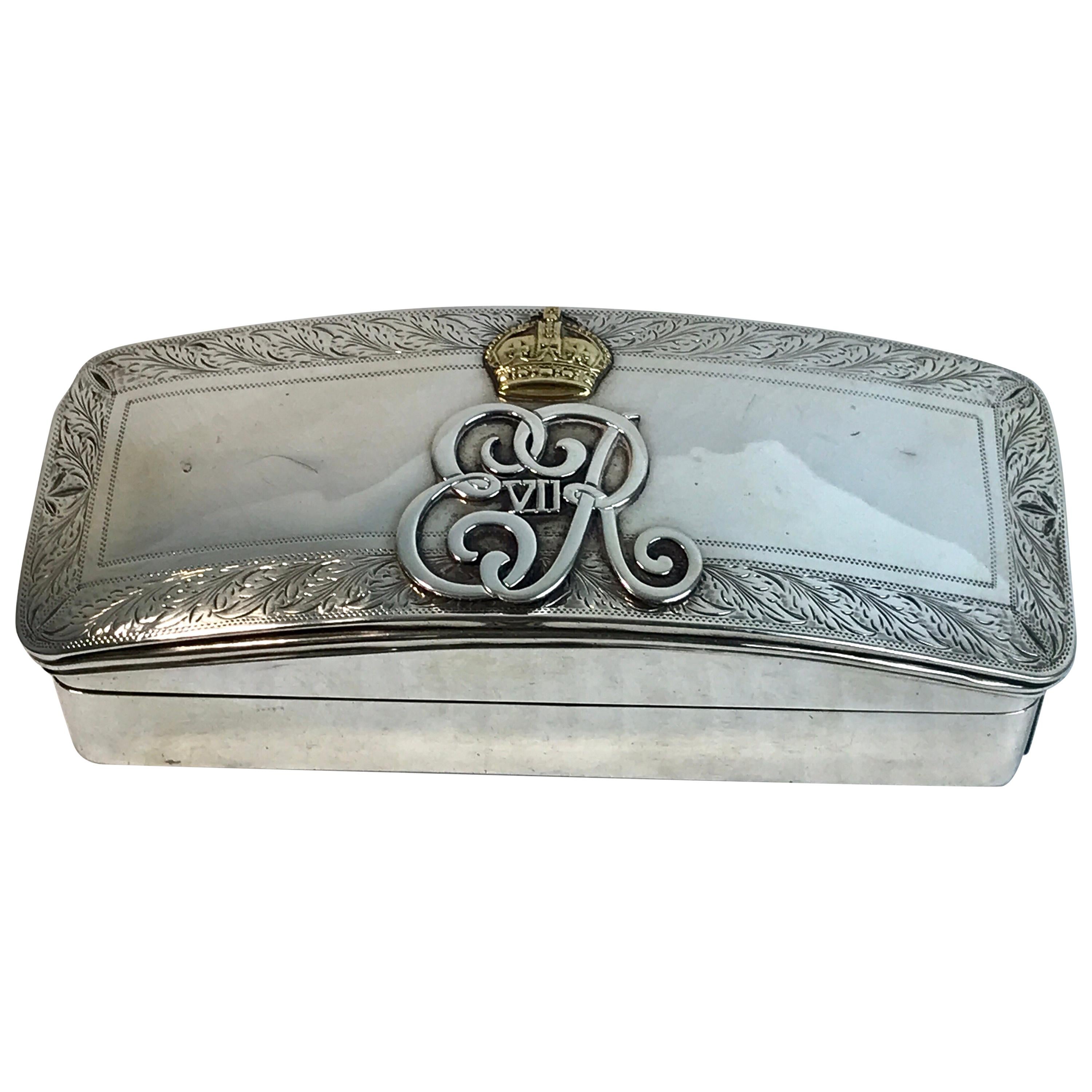 English Sterling and Gold Smoking Box with Cypher of King Edward VII