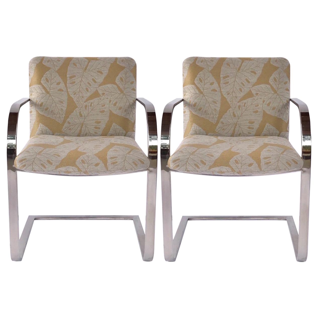 Pair of Mid-Century Modern Chrome Desk Chairs with Tropical Print by Brueton