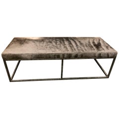 Extra Long Mid Century Wrought Iron And Upholstered Bench For Sale