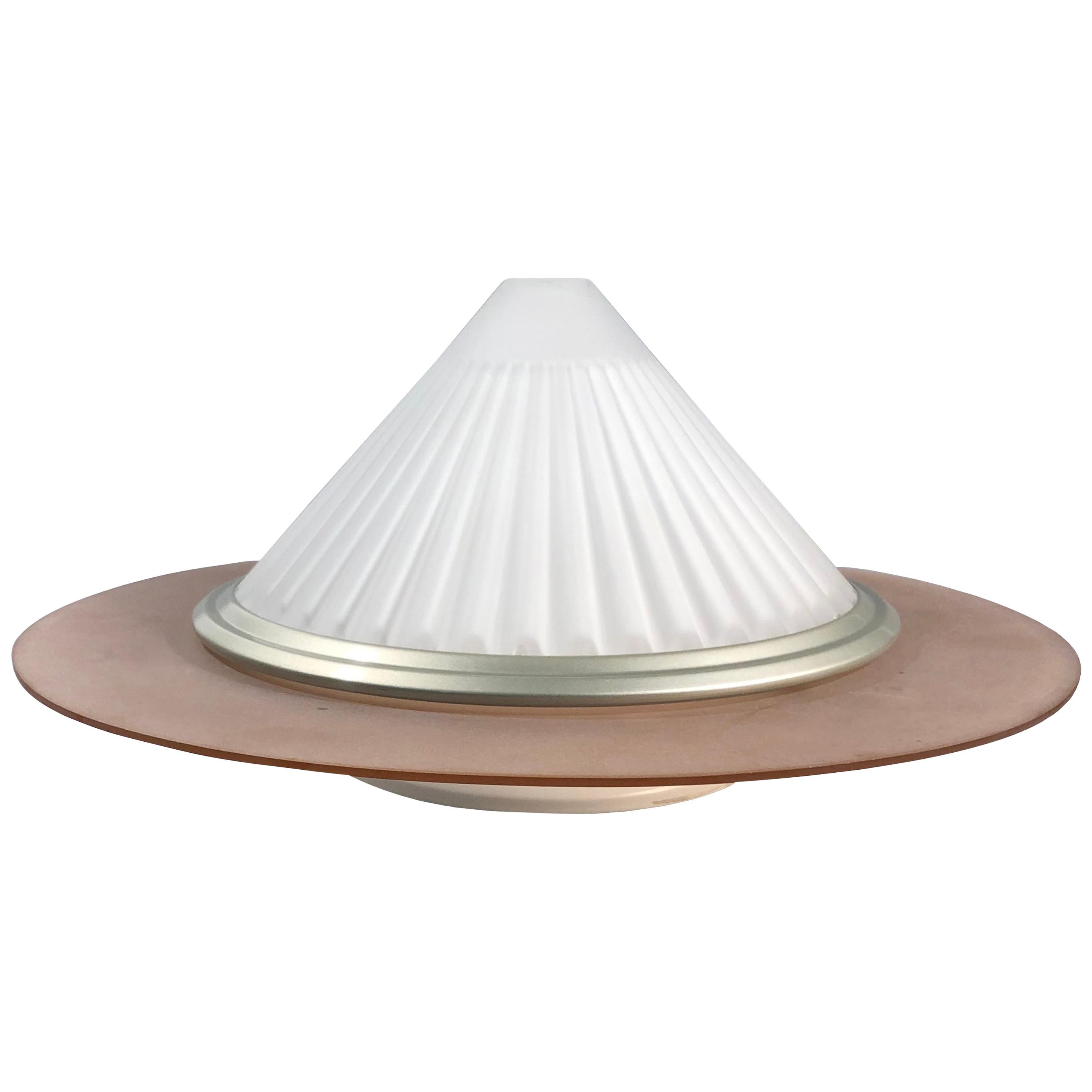 Arteluce Ribbed Cone Satinated Glass Flush Mount by Enzo Didione, Italy, 1980s For Sale