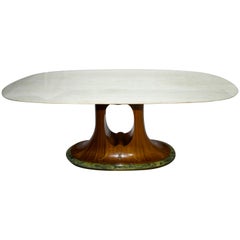 After Vittorio Dassi Midcentury Italian Marble and Rosewood Dining Table, 1950s