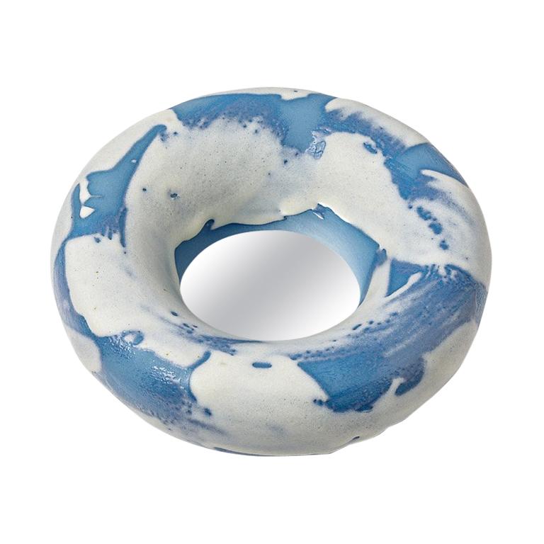 Ceramic Mirror with BlueWhite Glaze by Mia Jensen, 2018 For Sale at