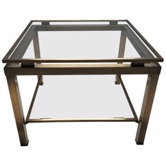 Brass Square Two Tiers Side Table with Cut Glass by Ben Demmers, 1980s